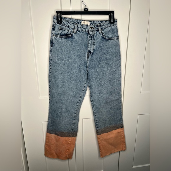 Francesca's Harper Heritage Two Tone Dyed Raw Hem Wide Leg Denim Jeans Womens 28 - Picture 1 of 6